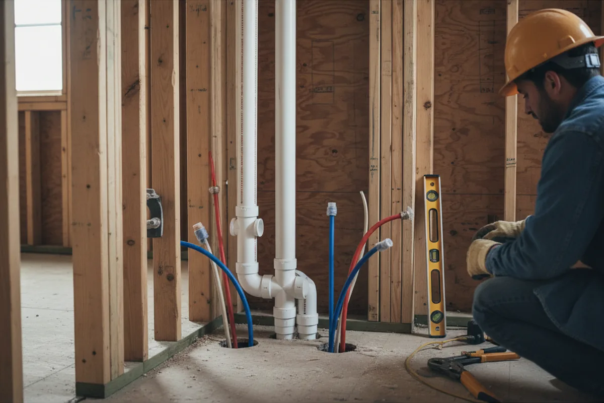 Drain and supply rough-in during Sump Pump Repair in Lakeville